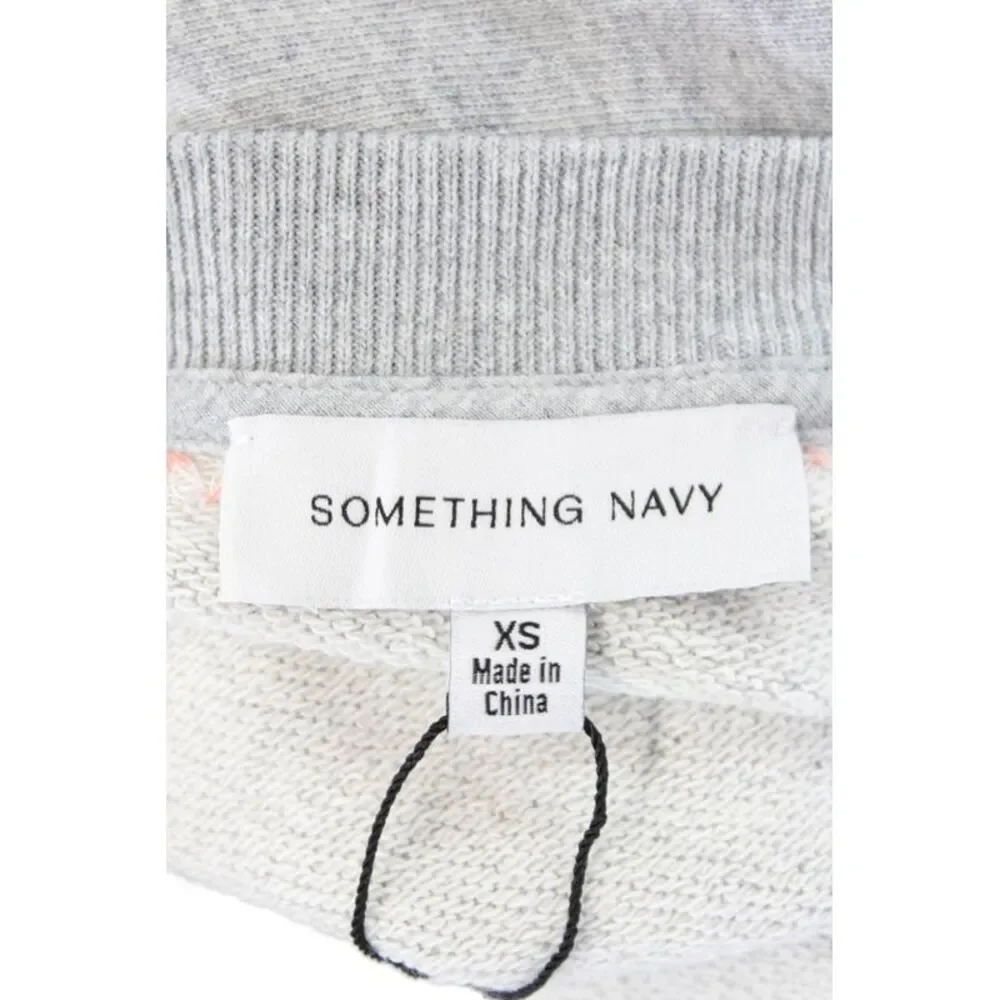 Something Navy Womens Embroidered Sweatshirt Gray Orange Size Extra Small